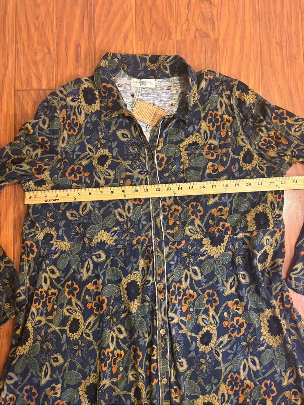 NWT NATURAL LIFE Christa Navy Blue Floral Long-Sleeve Button Maxi Dress Women XL - Picture 4 of 7
